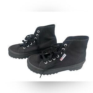 Superga Alpina Platform All Black High-Top Sneakers Women’s Size 6